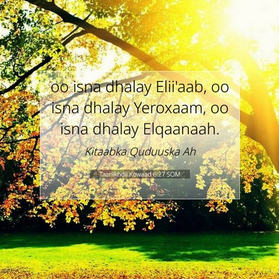 Picture 07 - Taariikhdii Kowaad 6:27 SOM - oo isna dhalay Elii'aab, oo isna dhalay Yeroxaam, - Bible Verse Picture