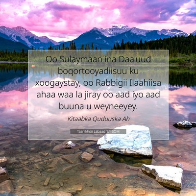 Picture 07 - Taariikhdii Labaad 1:1 SOM - Oo Sulaymaan ina Daa'uud boqortooyadiisuu ku - Bible Verse Picture