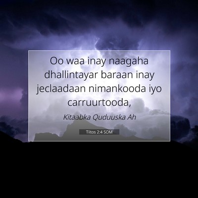 Picture 07 - Tiitos 2:4 SOM - Oo waa inay naagaha dhallintayar baraan inay - Bible Verse Picture