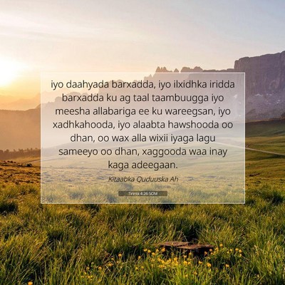 Picture 07 - Tirintii 4:26 SOM - iyo daahyada barxadda, iyo ilxidhka iridda - Bible Verse Picture