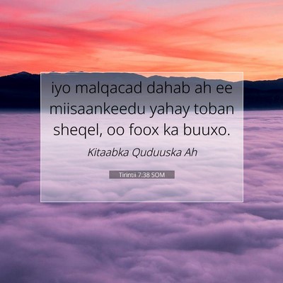 Picture 07 - Tirintii 7:38 SOM - iyo malqacad dahab ah ee miisaankeedu yahay toban - Bible Verse Picture