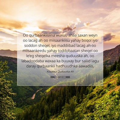 Picture 07 - Tirintii 7:43 SOM - Oo qurbaankiisiina wuxuu ahaa saxan weyn oo lacag - Bible Verse Picture