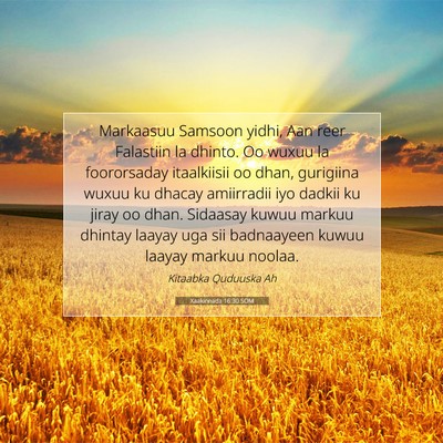Picture 07 - Xaakinnada 16:30 SOM - Markaasuu Samsoon yidhi, Aan reer Falastiin la - Bible Verse Picture