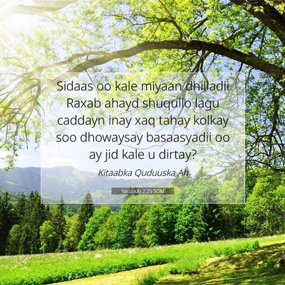 Picture 07 - Yacquub 2:25 SOM - Sidaas oo kale miyaan dhilladii Raxab ahayd - Bible Verse Picture