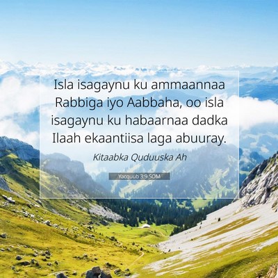 Picture 07 - Yacquub 3:9 SOM - Isla isagaynu ku ammaannaa Rabbiga iyo Aabbaha, - Bible Verse Picture