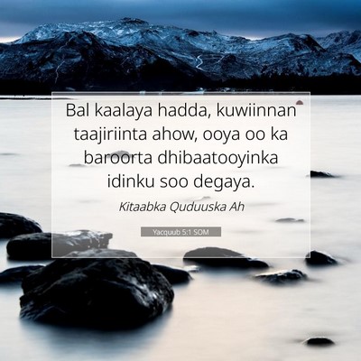 Picture 07 - Yacquub 5:1 SOM - Bal kaalaya hadda, kuwiinnan taajiriinta ahow, - Bible Verse Picture