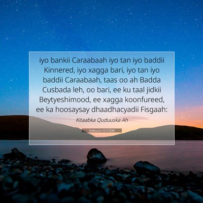 Picture 07 - Yashuuca 12:3 SOM - iyo bankii Caraabaah iyo tan iyo baddii Kinnered, - Bible Verse Picture