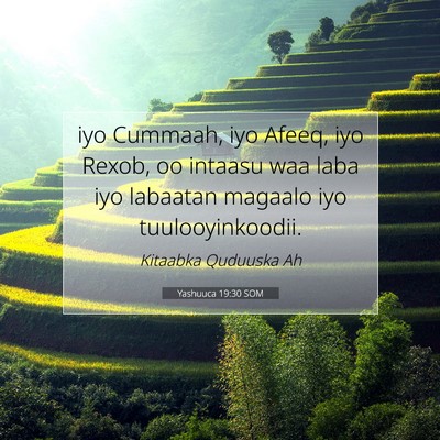 Picture 07 - Yashuuca 19:30 SOM - iyo Cummaah, iyo Afeeq, iyo Rexob, oo intaasu waa - Bible Verse Picture