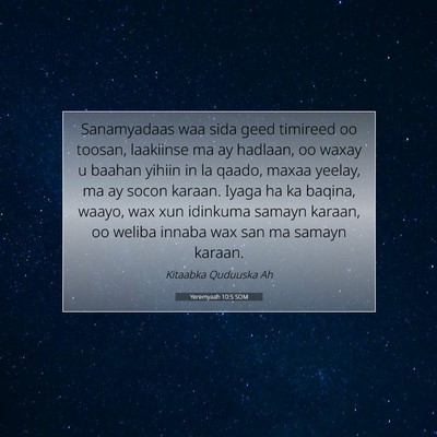 Picture 07 - Yeremyaah 10:5 SOM - Sanamyadaas waa sida geed timireed oo toosan, - Bible Verse Picture
