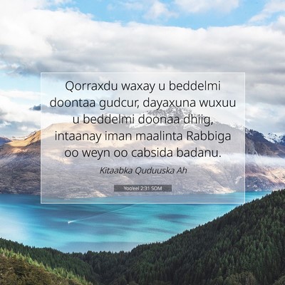 Picture 07 - Yoo'eel 2:31 SOM - Qorraxdu waxay u beddelmi doontaa gudcur, - Bible Verse Picture