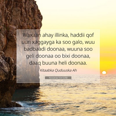 Picture 07 - Yooxanaa 10:9 SOM - Waxaan ahay illinka, haddii qof uun xaggayga ka - Bible Verse Picture