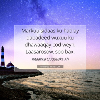 Picture 07 - Yooxanaa 11:43 SOM - Markuu sidaas ku hadlay dabadeed wuxuu ku - Bible Verse Picture