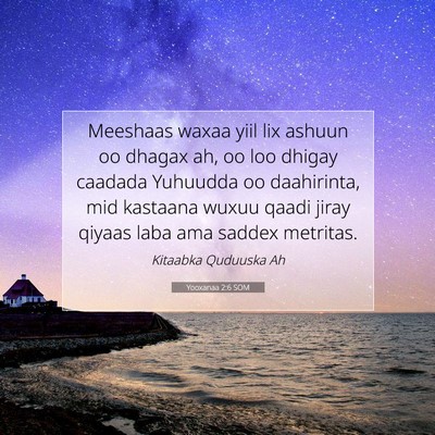 Picture 07 - Yooxanaa 2:6 SOM - Meeshaas waxaa yiil lix ashuun oo dhagax ah, oo - Bible Verse Picture