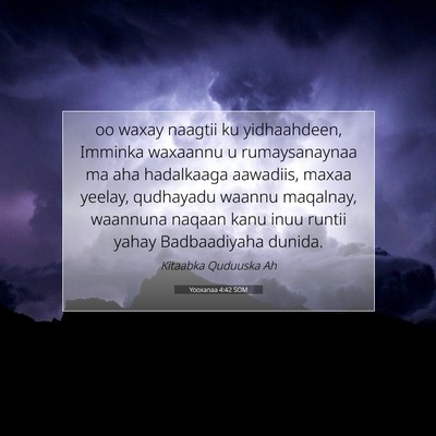 Picture 07 - Yooxanaa 4:42 SOM - oo waxay naagtii ku yidhaahdeen, Imminka waxaannu - Bible Verse Picture