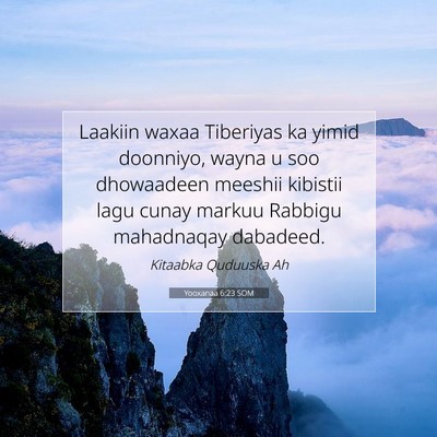 Picture 07 - Yooxanaa 6:23 SOM - Laakiin waxaa Tiberiyas ka yimid doonniyo, wayna - Bible Verse Picture