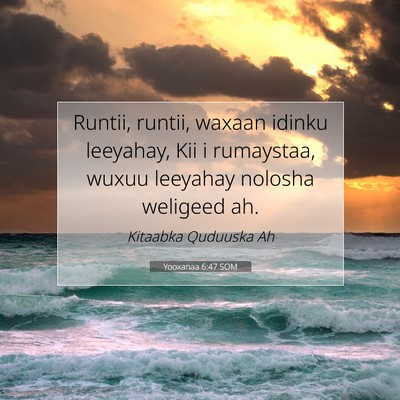 Picture 07 - Yooxanaa 6:47 SOM - Runtii, runtii, waxaan idinku leeyahay, Kii i - Bible Verse Picture