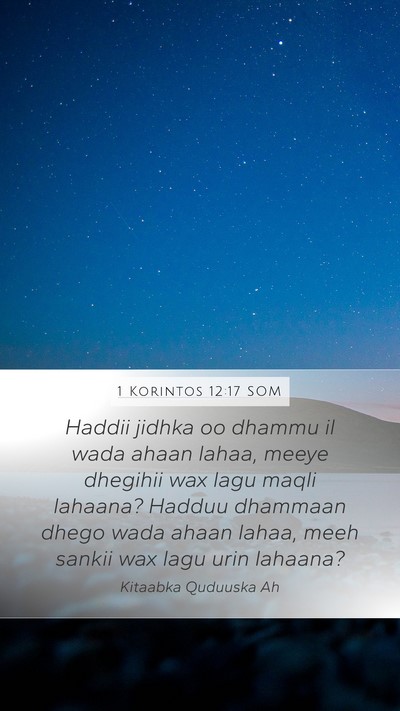 1 Korintos 12:17 SOM Mobile Phone Wallpaper - Haddii jidhka oo dhammu il wada ahaan lahaa, - Mobile Bible Verse Wallpaper