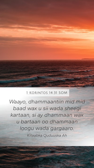 1 Korintos 14:31 SOM Mobile Phone Wallpaper - Waayo, dhammaantiin mid mid baad wax u sii wada - Mobile Bible Verse Wallpaper