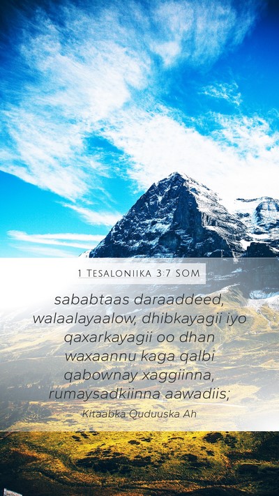 1 Tesaloniika 3:7 SOM Bible Verse Image