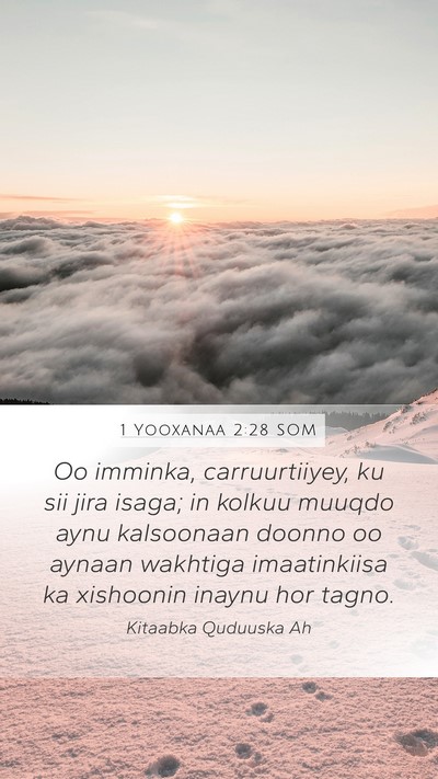 1 Yooxanaa 2:28 SOM Bible Verse Image
