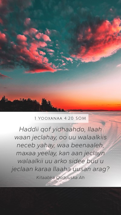 1 Yooxanaa 4:20 SOM Bible Verse Image