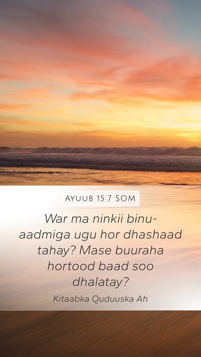 Ayuub 15:7 SOM Bible Verse Image
