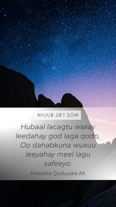 Ayuub 28:1 SOM Mobile Phone Wallpaper - Hubaal lacagtu waxay leedahay god laga qodo, Oo - Mobile Bible Verse Wallpaper