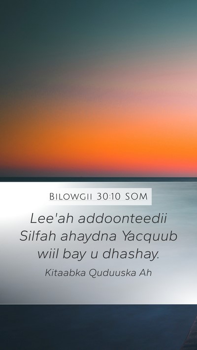Bilowgii 30:10 SOM Mobile Phone Wallpaper - Lee'ah addoonteedii Silfah ahaydna Yacquub wiil - Mobile Bible Verse Wallpaper