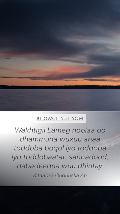 Bilowgii 5:31 SOM Mobile Phone Wallpaper - Wakhtigii Lameg noolaa oo dhammuna wuxuu ahaa - Mobile Bible Verse Wallpaper
