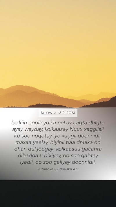 Bilowgii 8:9 SOM Mobile Phone Wallpaper - laakiin qoolleydii meel ay cagta dhigto ayay - Mobile Bible Verse Wallpaper