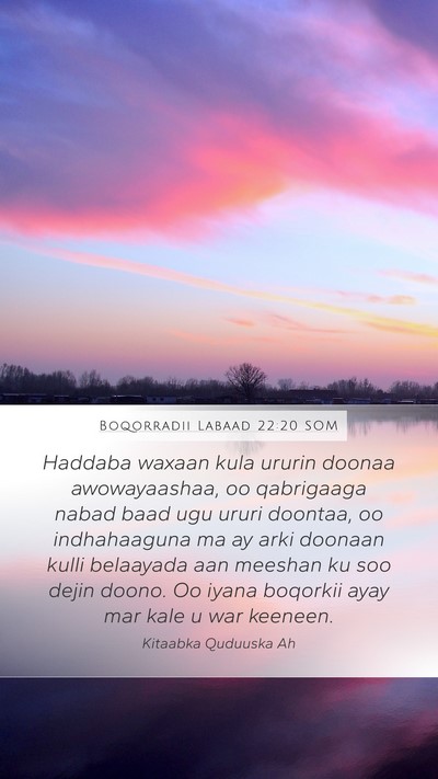 Boqorradii Labaad 22:20 SOM Bible Verse Image