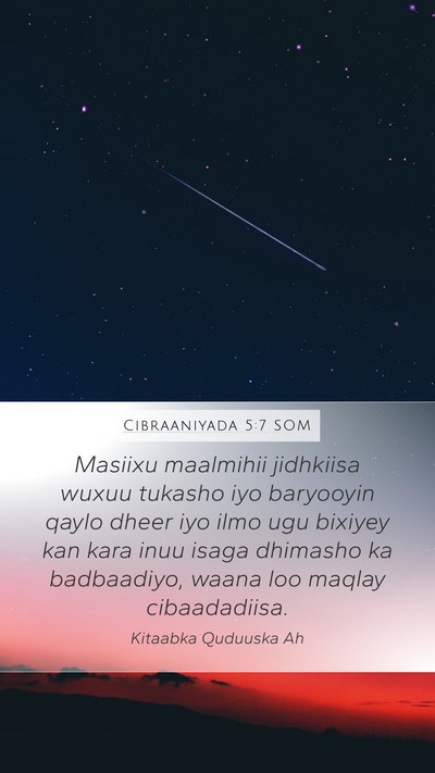 Cibraaniyada 5:7 SOM Bible Verse Image