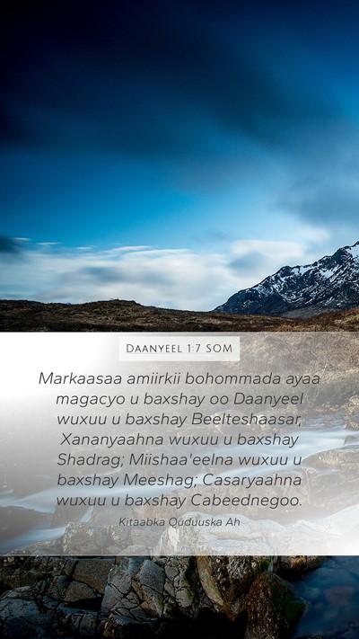 Daanyeel 1:7 SOM Mobile Phone Wallpaper - Markaasaa amiirkii bohommada ayaa magacyo u - Mobile Bible Verse Wallpaper