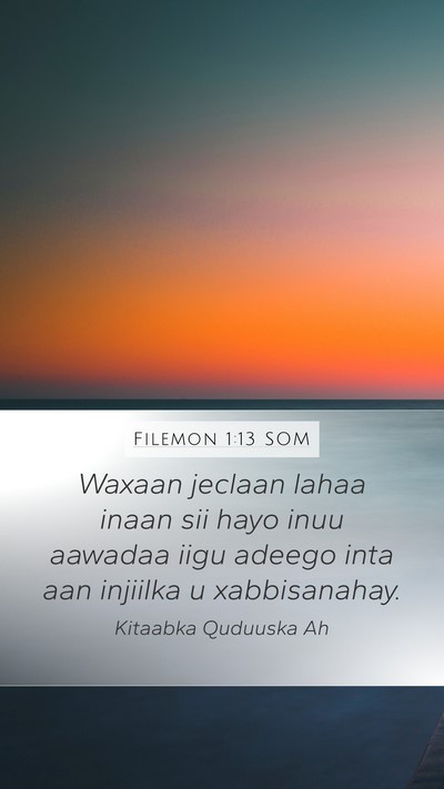 Filemon 1:13 SOM Mobile Phone Wallpaper - Waxaan jeclaan lahaa inaan sii hayo inuu aawadaa - Mobile Bible Verse Wallpaper