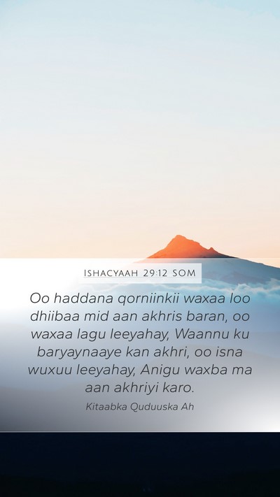 Ishacyaah 29:12 SOM Mobile Phone Wallpaper - Oo haddana qorniinkii waxaa loo dhiibaa mid aan - Mobile Bible Verse Wallpaper