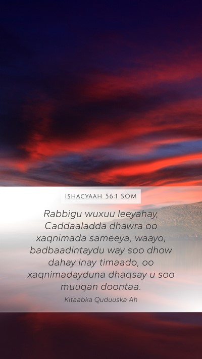 Ishacyaah 56:1 SOM Bible Verse Image