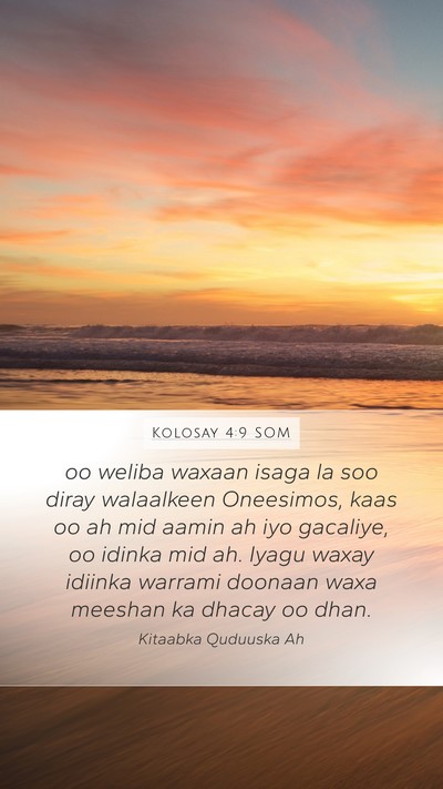 Kolosay 4:9 SOM Bible Verse Image
