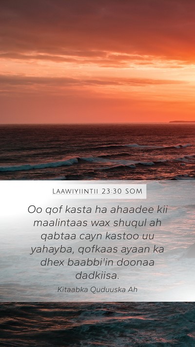 Laawiyiintii 23:30 SOM Mobile Phone Wallpaper - Oo qof kasta ha ahaadee kii maalintaas wax shuqul - Mobile Bible Verse Wallpaper