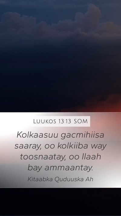 Luukos 13:13 SOM Bible Verse Image