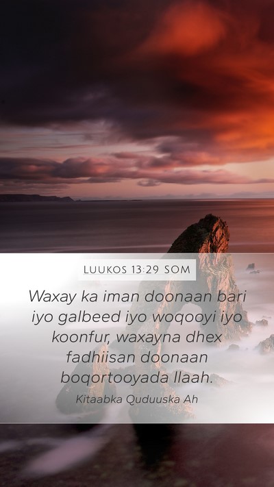 Luukos 13:29 SOM Mobile Phone Wallpaper - Waxay ka iman doonaan bari iyo galbeed iyo - Mobile Bible Verse Wallpaper