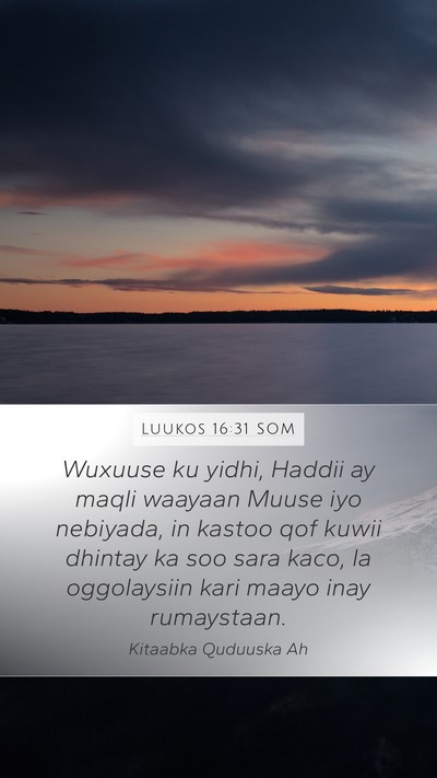 Luukos 16:31 SOM Bible Verse Image