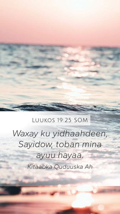 Luukos 19:25 SOM Mobile Phone Wallpaper - Waxay ku yidhaahdeen, Sayidow, toban mina ayuu - Mobile Bible Verse Wallpaper
