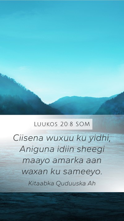 Luukos 20:8 SOM Mobile Phone Wallpaper - Ciisena wuxuu ku yidhi, Aniguna idiin sheegi - Mobile Bible Verse Wallpaper