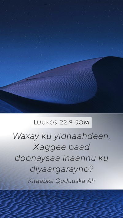 Luukos 22:9 SOM Mobile Phone Wallpaper - Waxay ku yidhaahdeen, Xaggee baad doonaysaa - Mobile Bible Verse Wallpaper