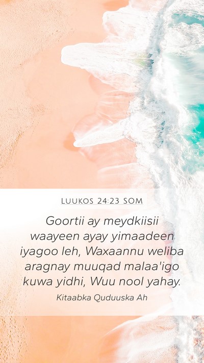 Luukos 24:23 SOM Mobile Phone Wallpaper - Goortii ay meydkiisii waayeen ayay yimaadeen - Mobile Bible Verse Wallpaper