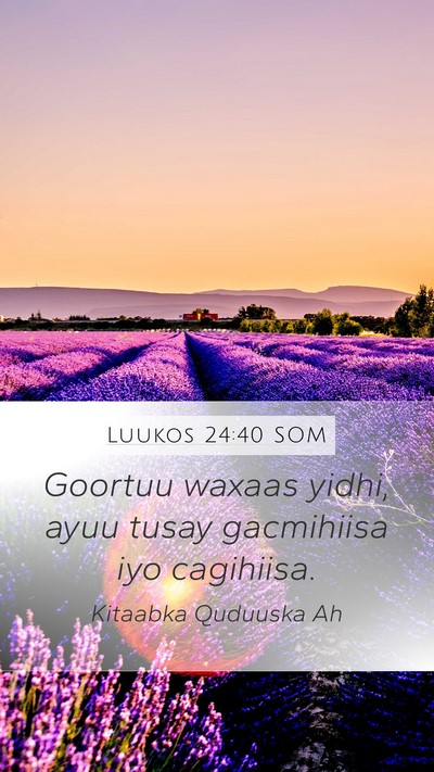 Luukos 24:40 SOM Mobile Phone Wallpaper - Goortuu waxaas yidhi, ayuu tusay gacmihiisa iyo - Mobile Bible Verse Wallpaper