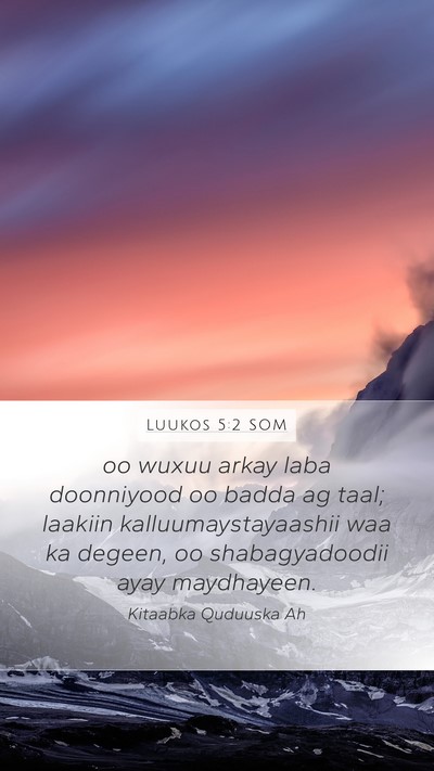 Luukos 5:2 SOM Mobile Phone Wallpaper - oo wuxuu arkay laba doonniyood oo badda ag taal; - Mobile Bible Verse Wallpaper