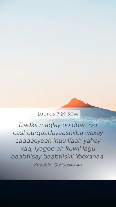 Luukos 7:29 SOM Bible Verse Image