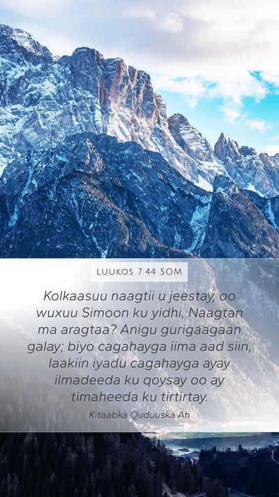 Luukos 7:44 SOM Bible Verse Image