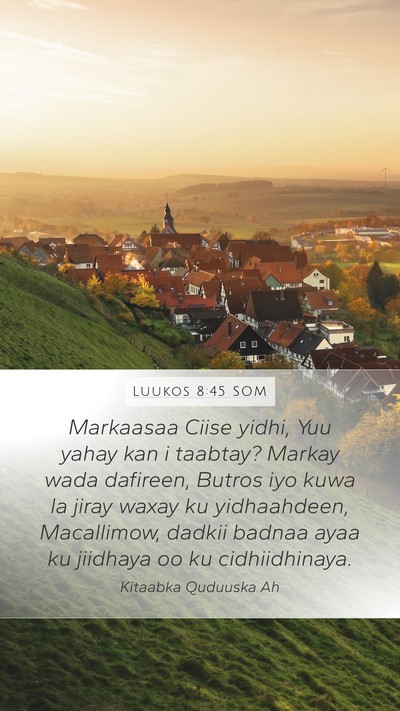 Luukos 8:45 SOM Bible Verse Image